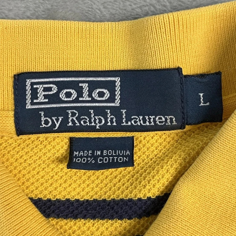 Vintage Polo Ralph Lauren Striped Polo Shirt Mens Large Yellow Logo Cotton EUC